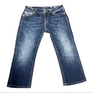 MISS ME Embellished Rhinestone Mid Rise Cuffed